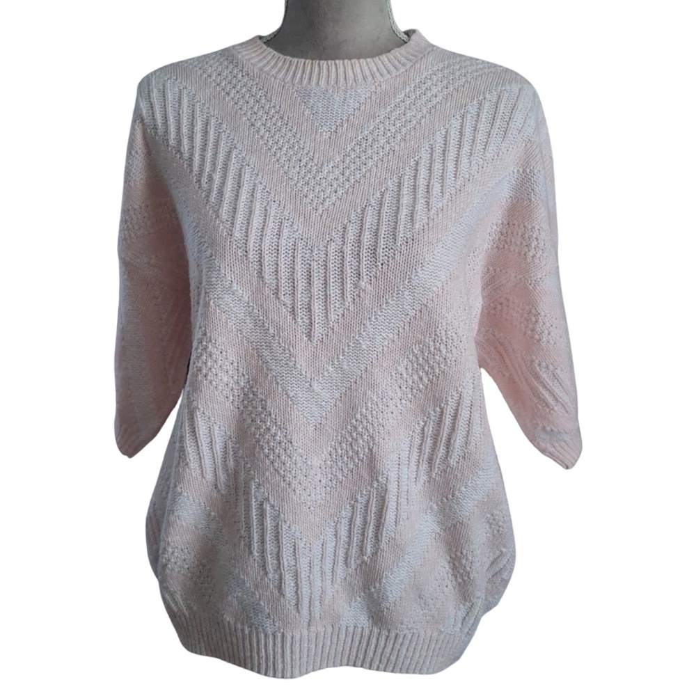 VTG 80s-90s Preppy Top ChrisAnn Originals Light Pink Cable Knit Sweater Sz M USA